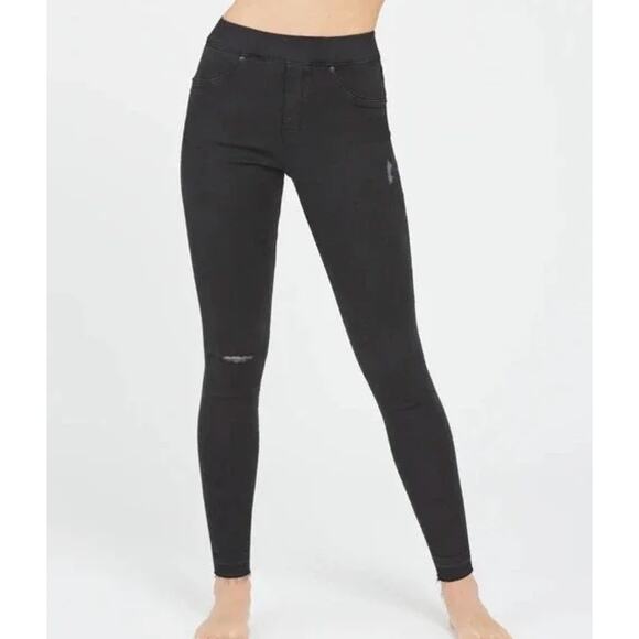 Spanx Distressed Black Ankle Skinny Jeans - M - Picture 1 of 6